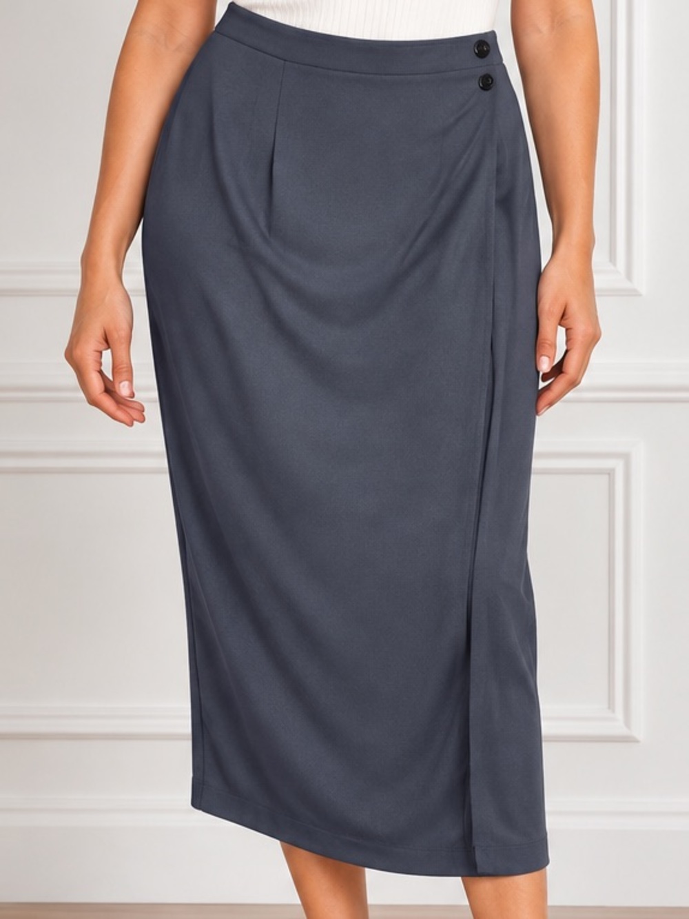 High-Rise Charcoal Maxi Skirt with Side Button Detail Vintage